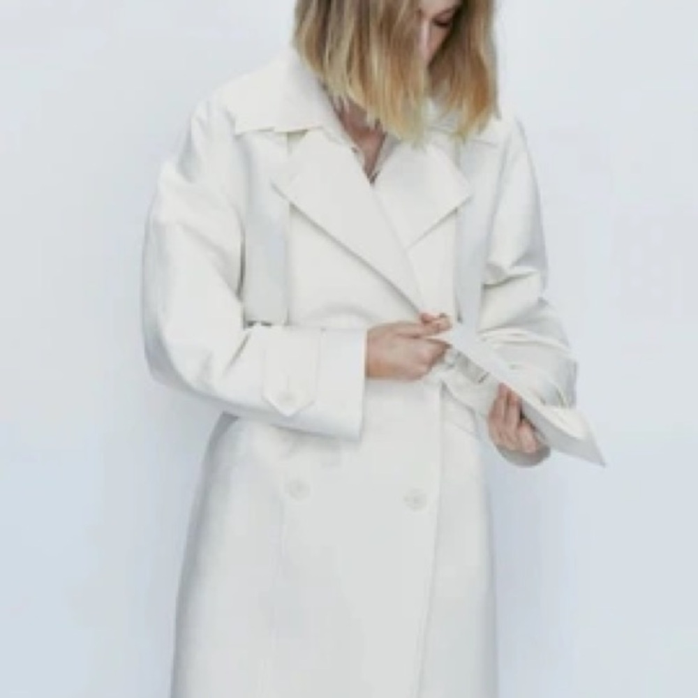 Massimo Dutti trench coat duster casual classic cream off-white with belt - Picture 7 of 12